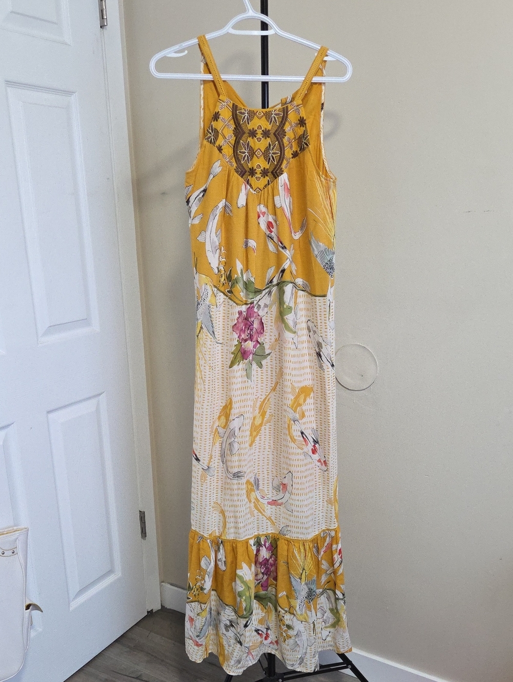 One September Yellow Floral Maxi Dress with Embroidered Yoke